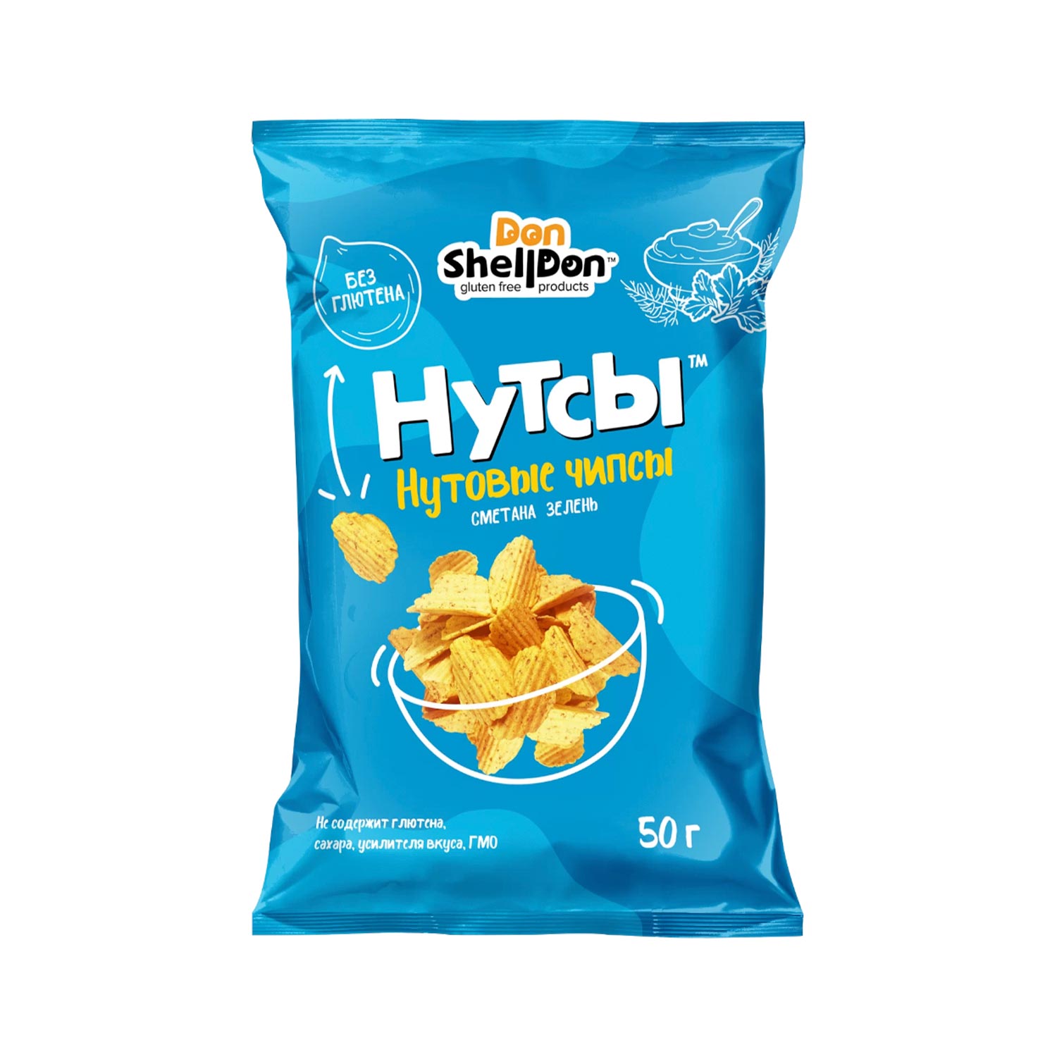 Безглютеновые чипсы "НУТСЫ" со вкусом Сметаны и зелени