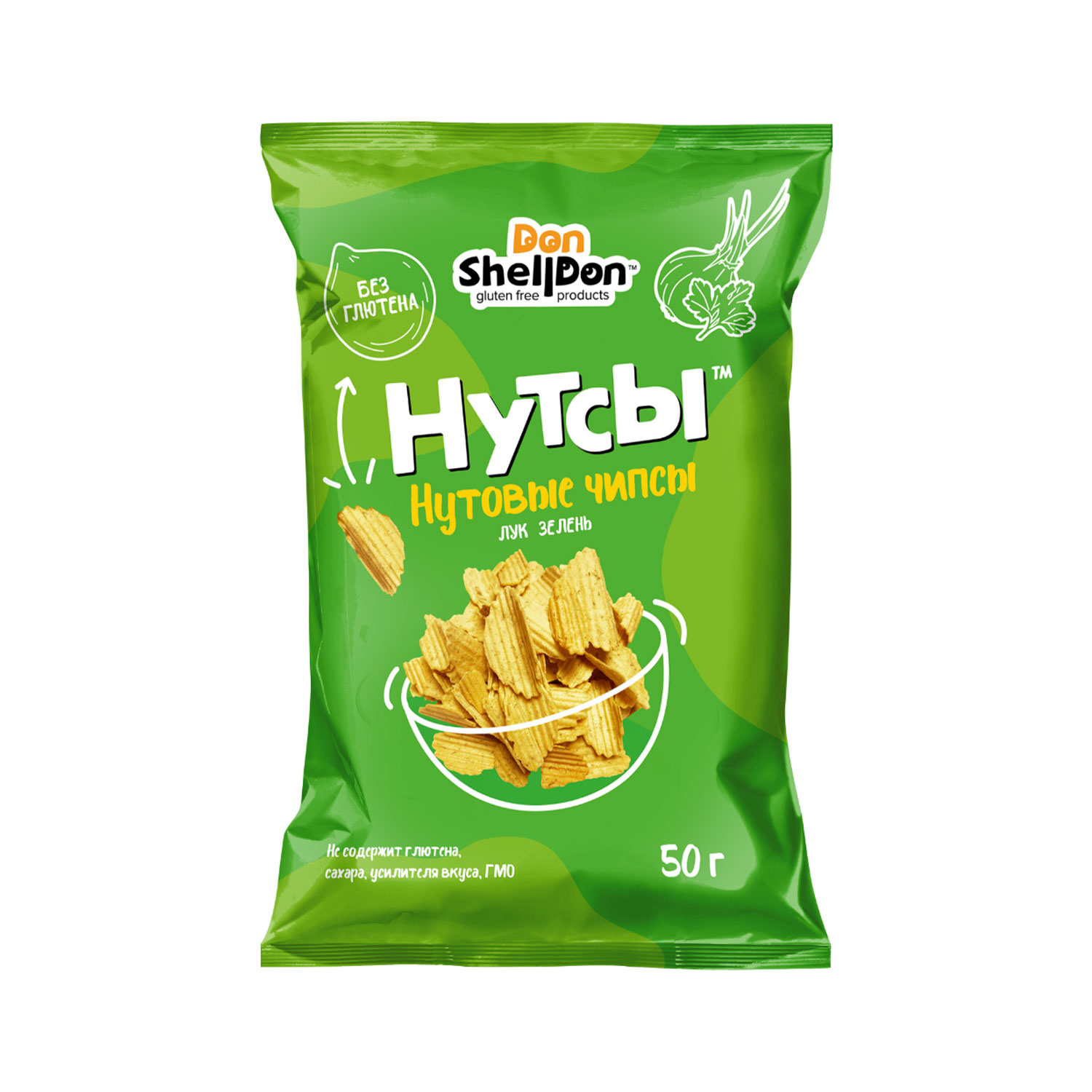 Безглютеновые чипсы "НУТСЫ" со вкусом Лука и зелени