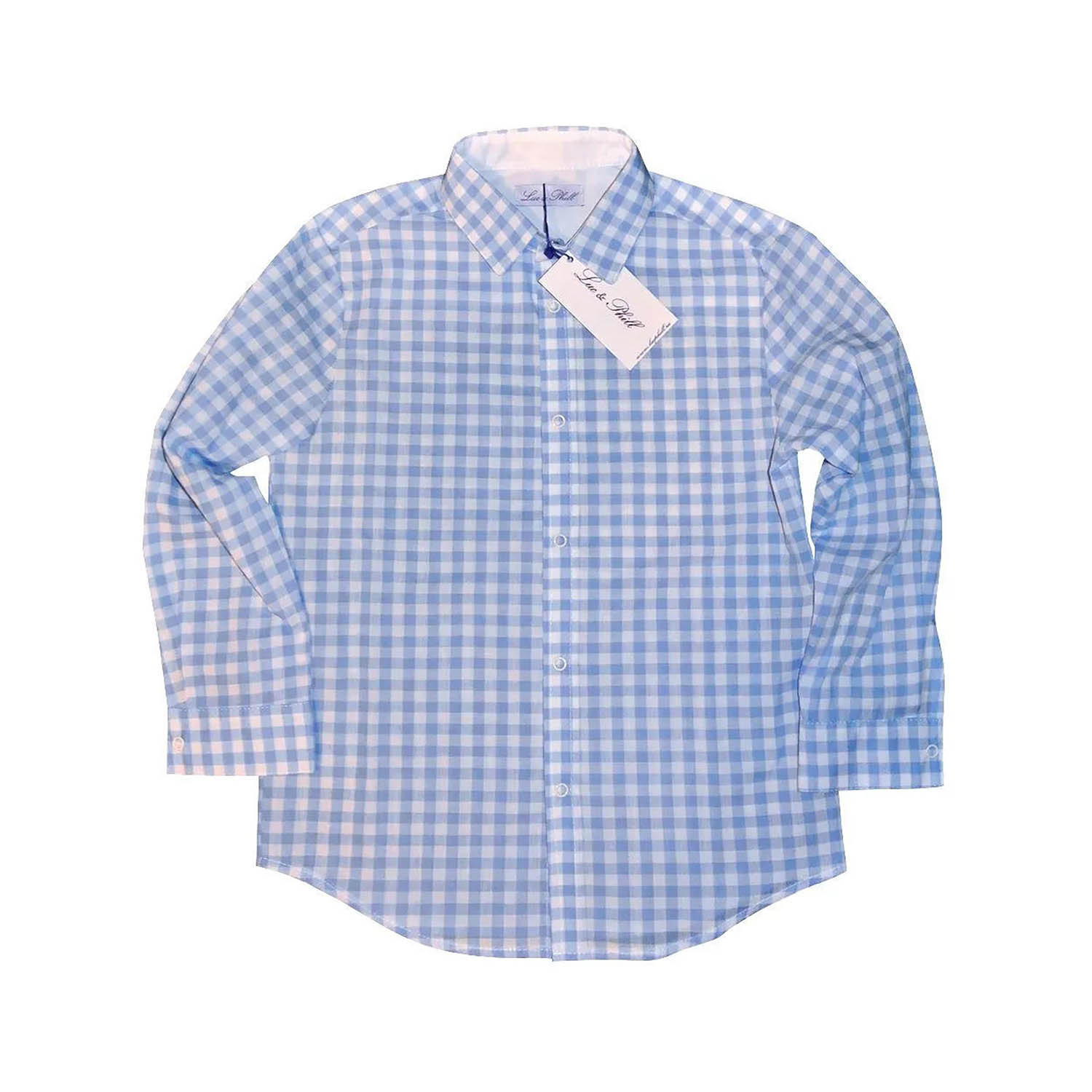 Рубашка в бело-голубую клетку