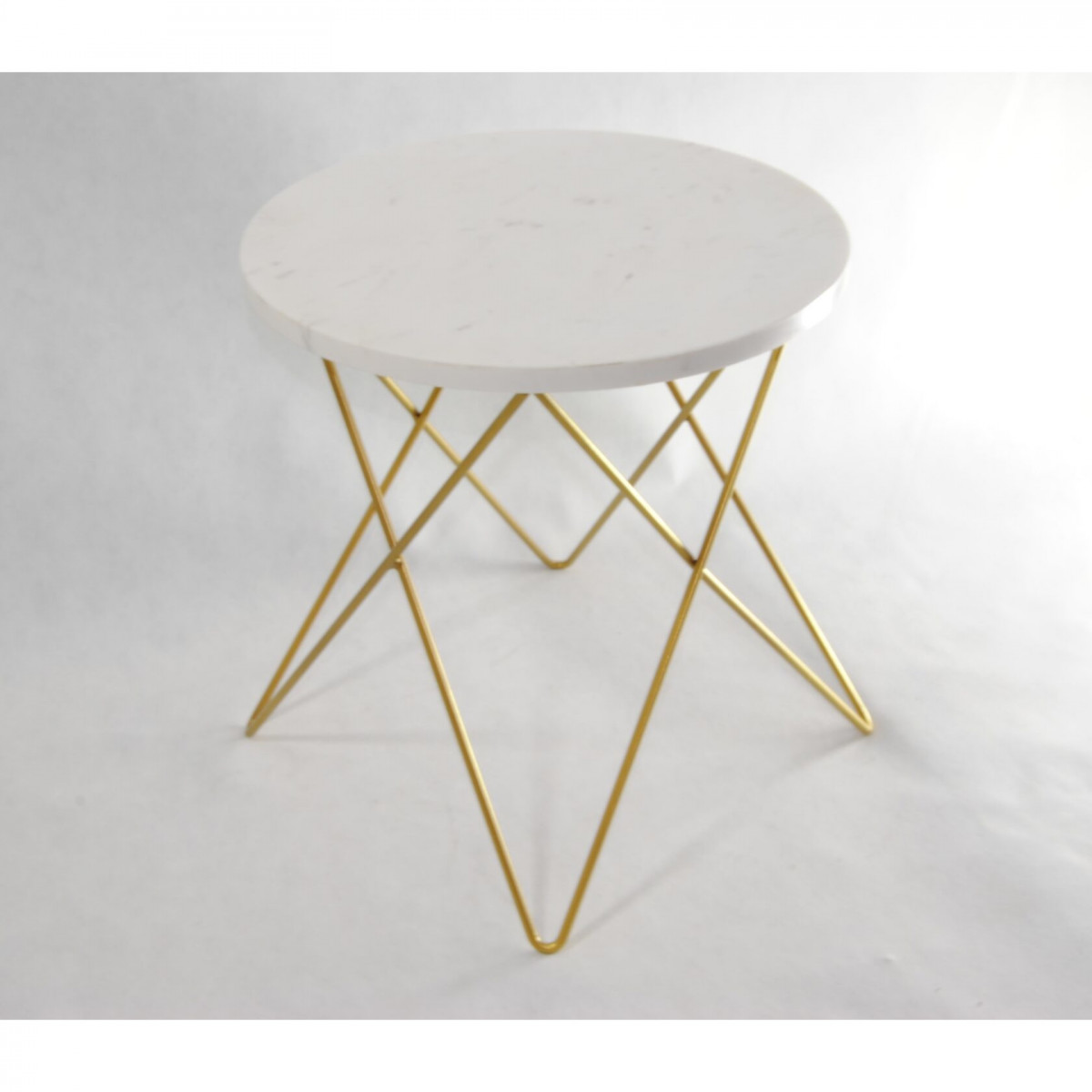 Журнальный столик круглый с белой мраморной столешницей 44 см золото