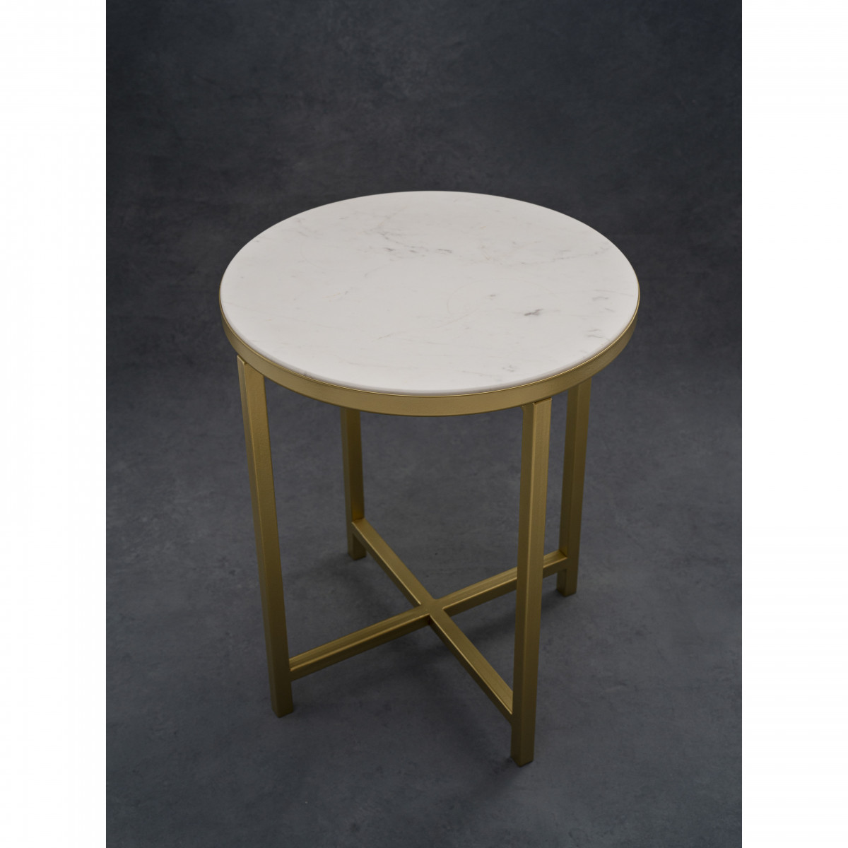 Интерьерный столик круглый с белой мраморной столешницей 44 см золото