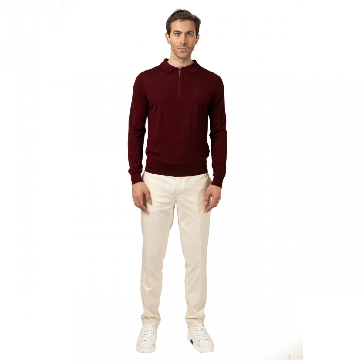 Поло с длинным рукавом мужское бордовое 2