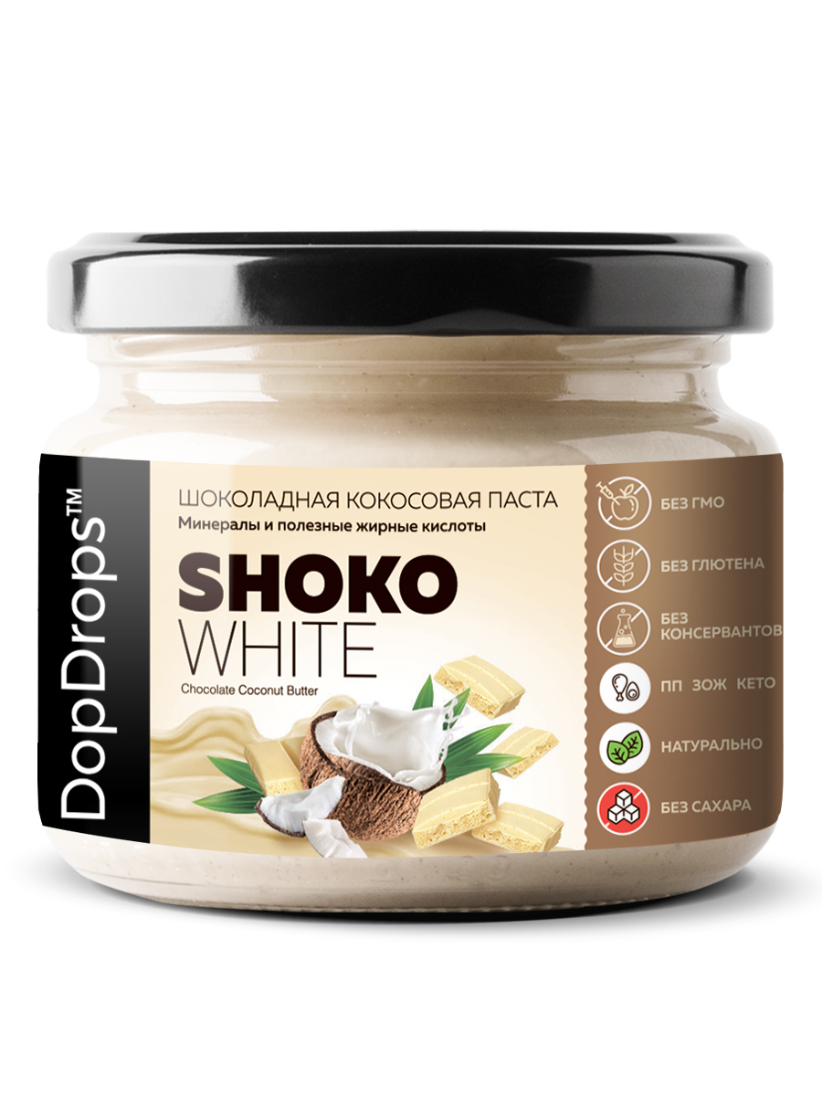 Шоколадная паста DopDrops SHOKO WHITE белый шоколад кокос 250 г