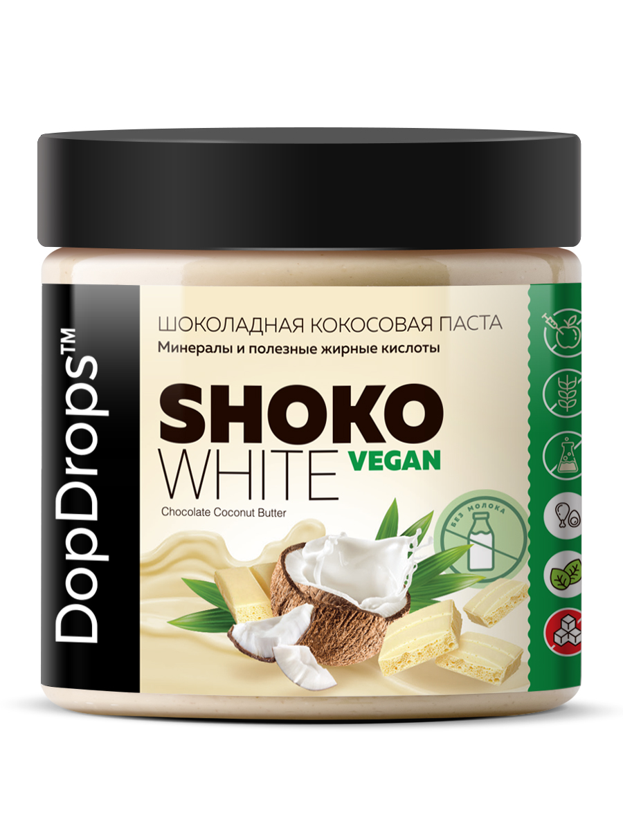 Шоколадная паста DopDrops белый шоколад с кокосом веган 500г