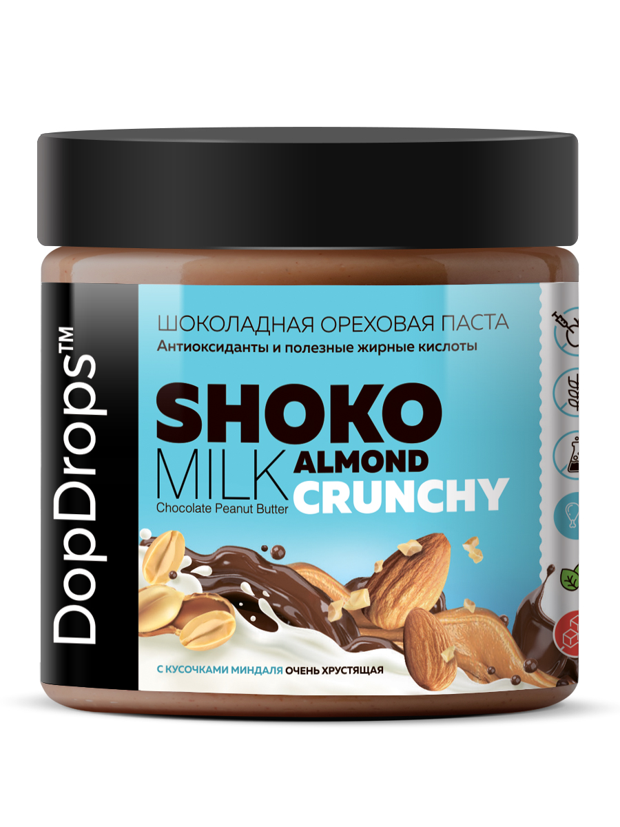 Шоколадная паста DopDrops хрустящая с кусочками миндаля 500 г