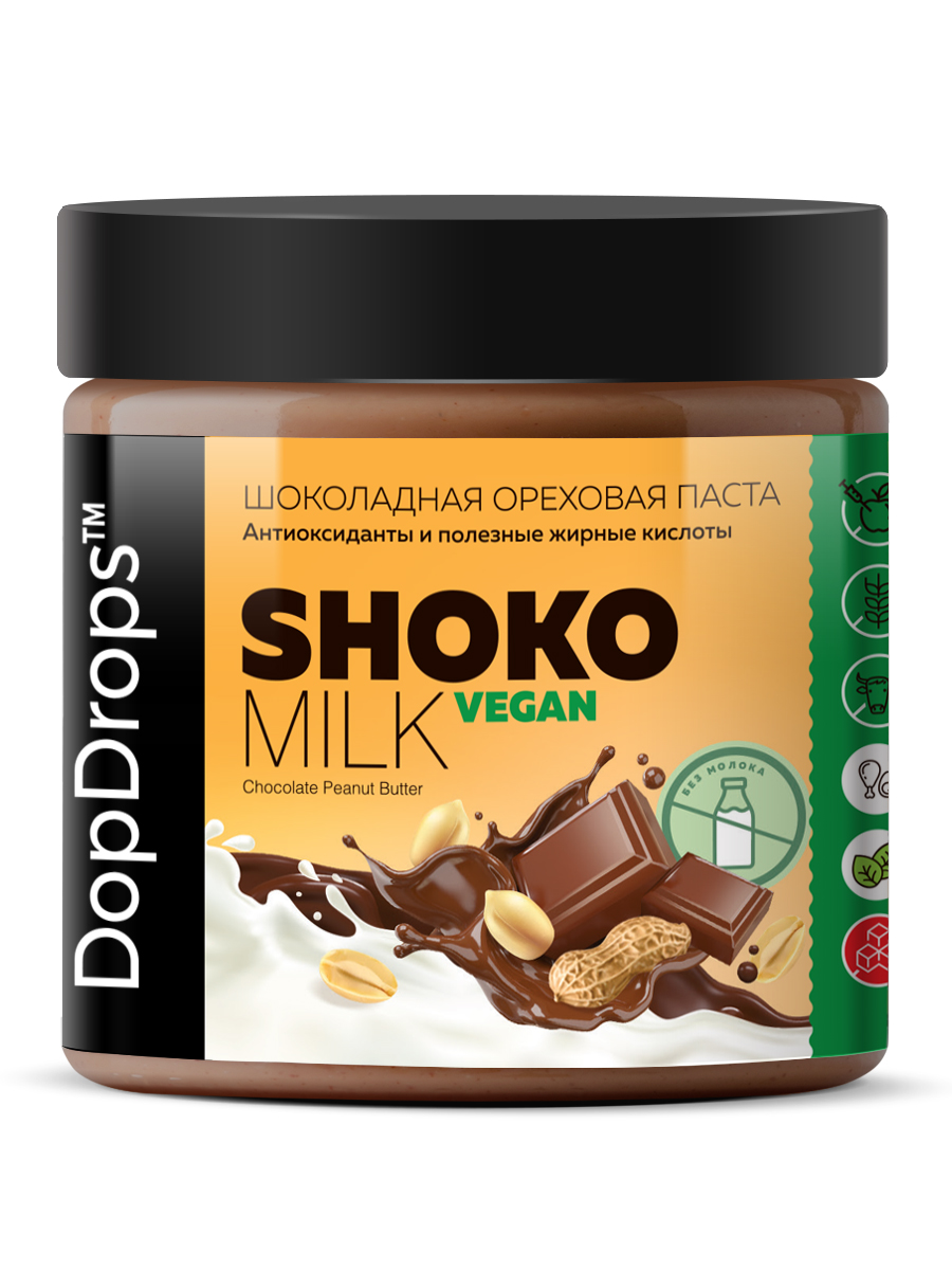 Шоколадная арахисовая паста DopDrops без молока веган 500 г