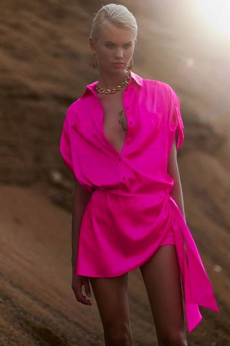 Рубашка атласная шокинг пинк