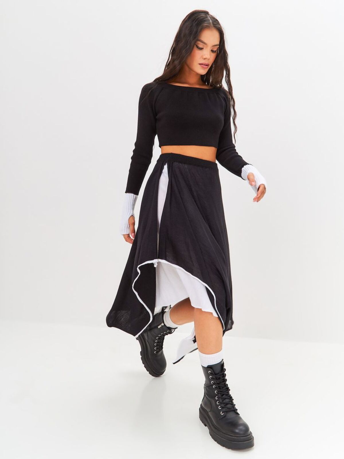 Юбка миди вязаная трапеция длинная свободная