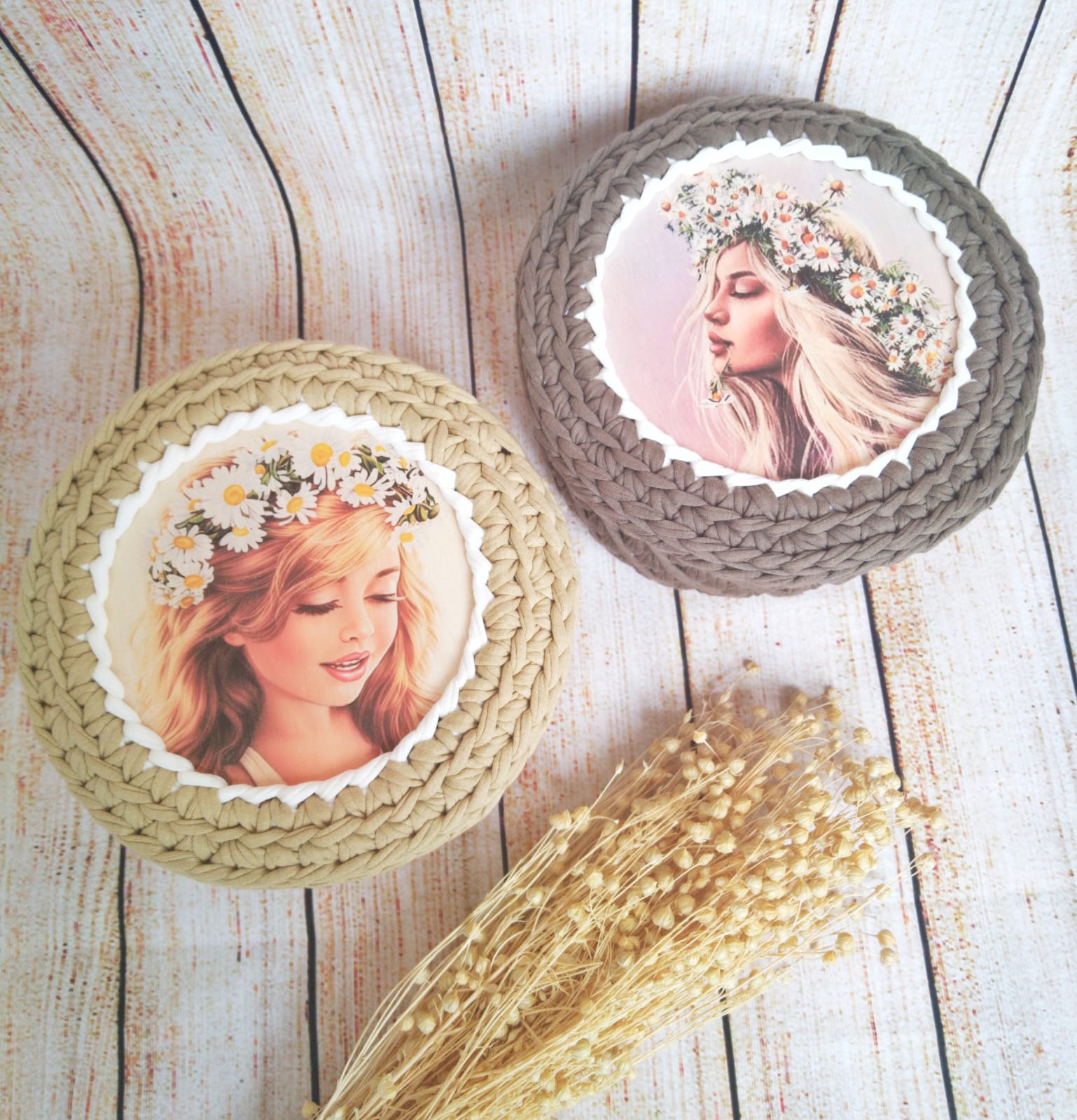 Набор вязаных шкатулок "Мама и дочка"