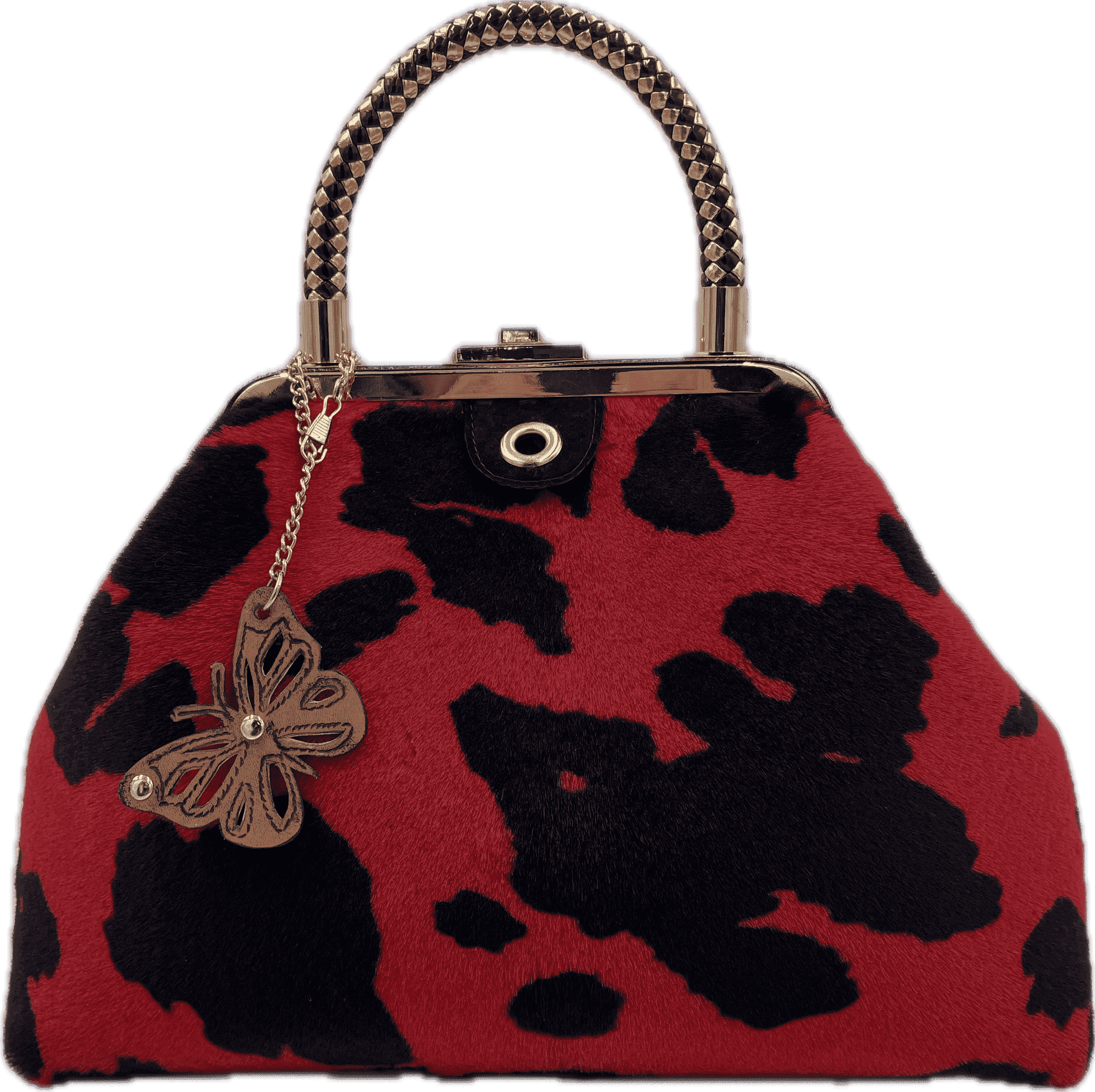 Сумка саквояж из натуральной кожи с брелоком Бабочка