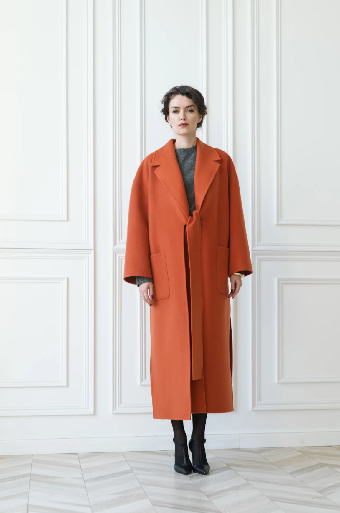 Пальто из кашемира оранжевое