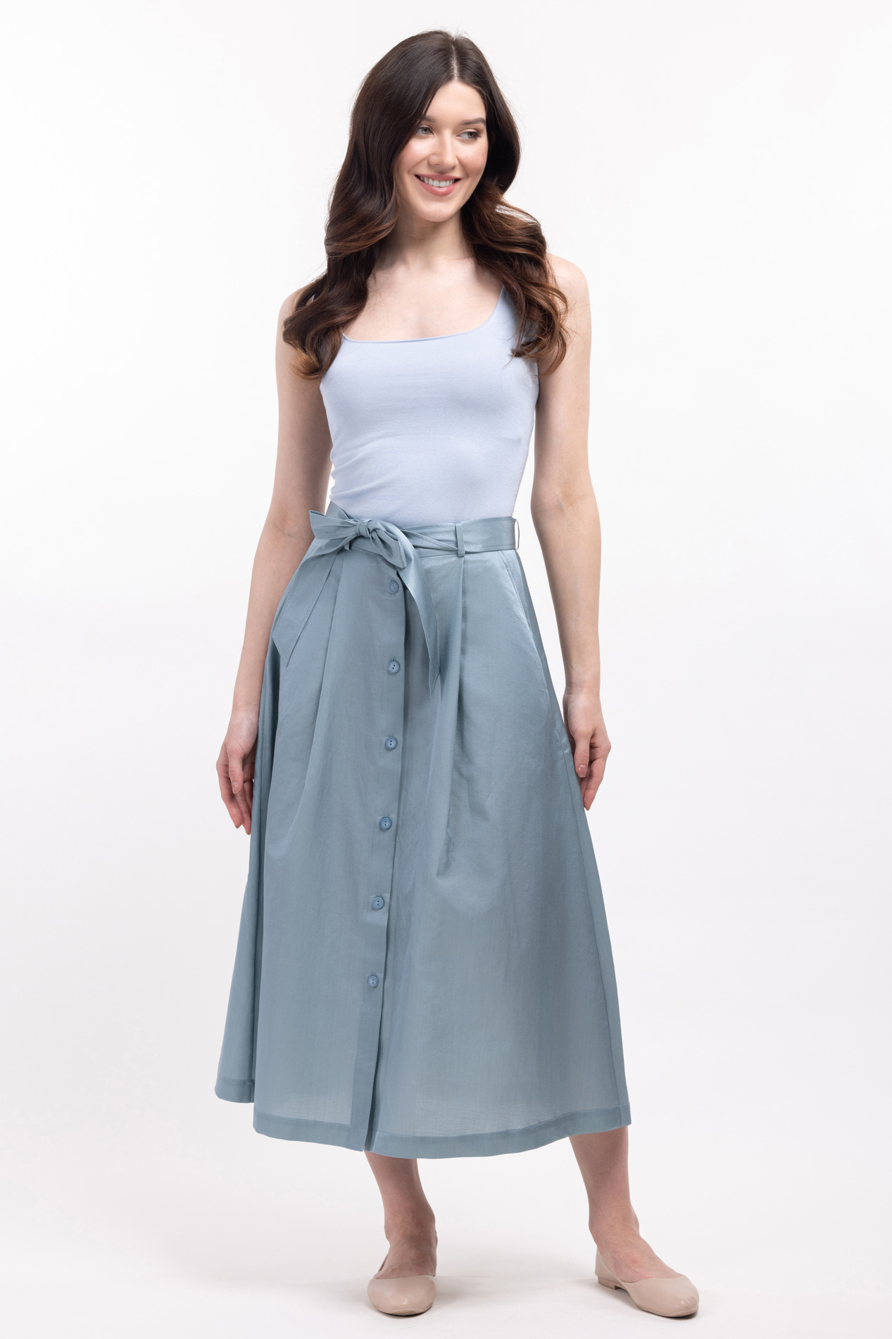 Летняя юбка из шелка и хлопка на пуговицах