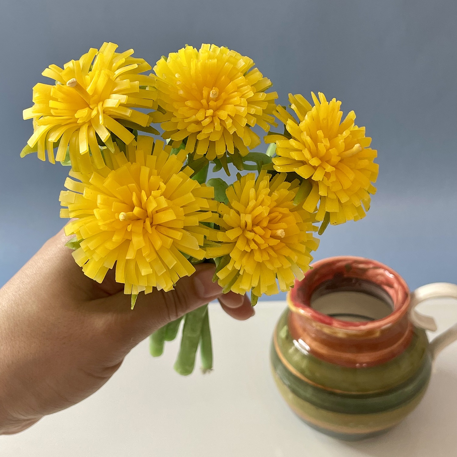 Свечи одуванчики из пчелиного воска, букет из 5 шт.