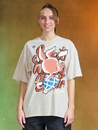 Футболка варенка оверсайз молочная Винни Прокачу на шаре