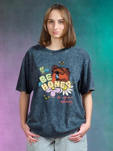 Футболка варенка оверсайз черная Винни Be Honey
