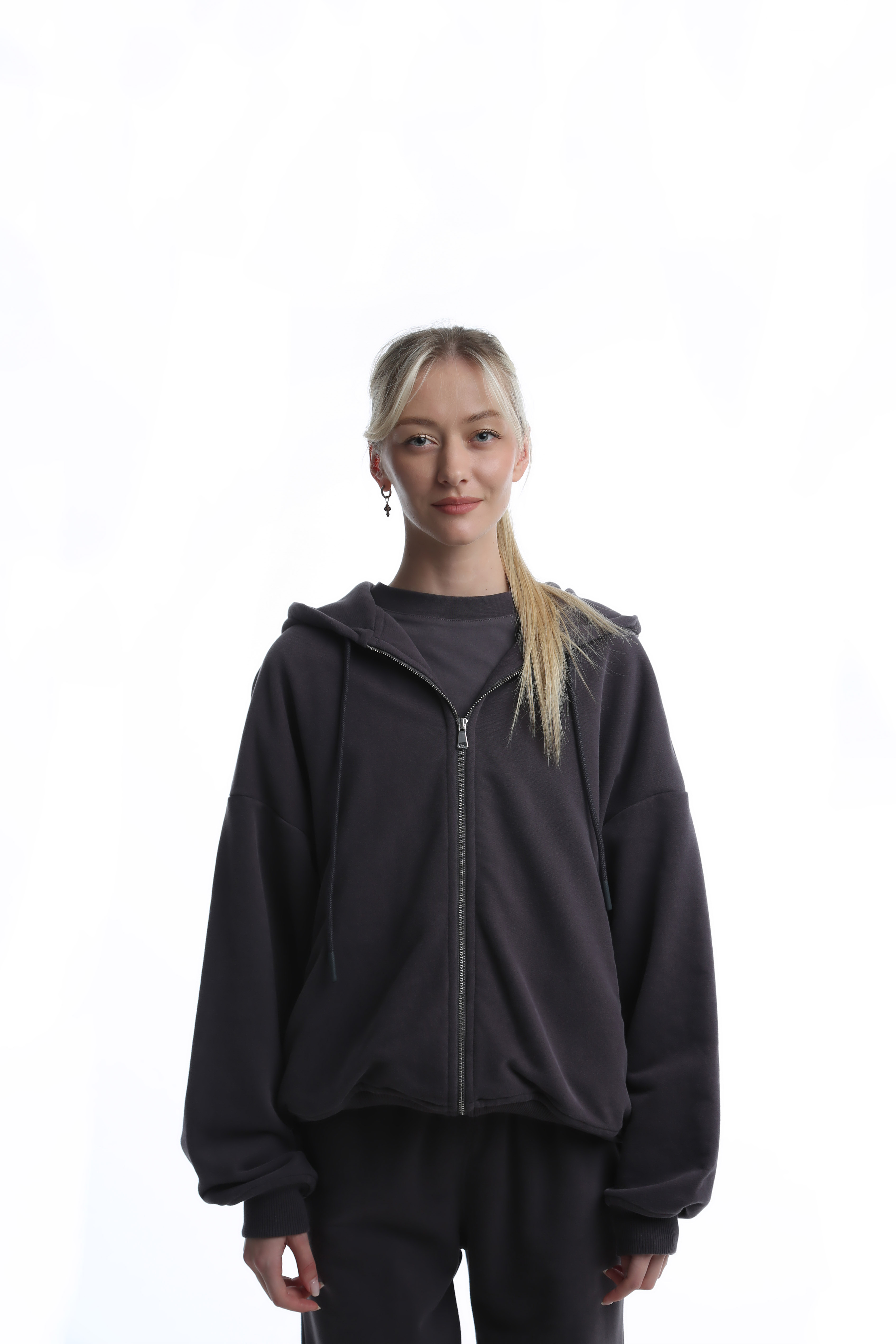 Зип-худи из трикотажа с эффектом велюра в цвете графит