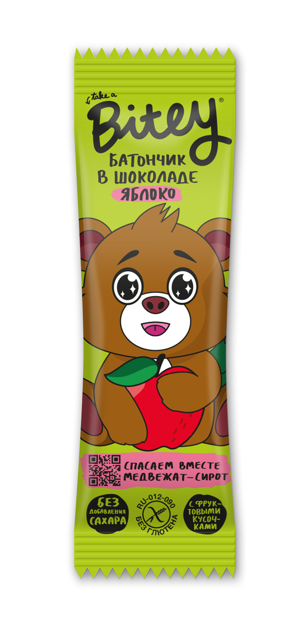 Батончик в шоколаде с кусочками фруктов Bitey «Яблоко», 35 гр