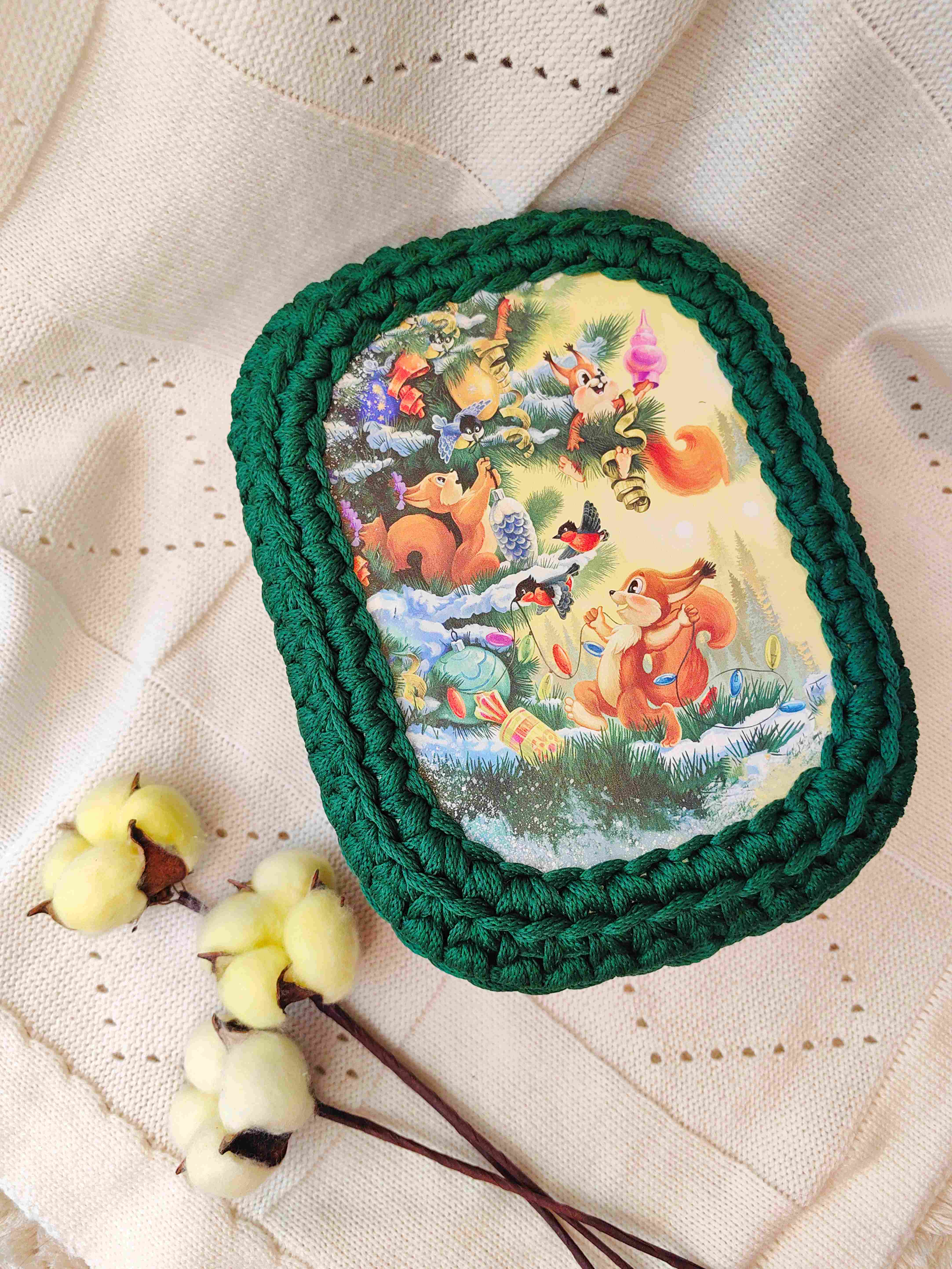 Новогодняя вязаная шкатулка