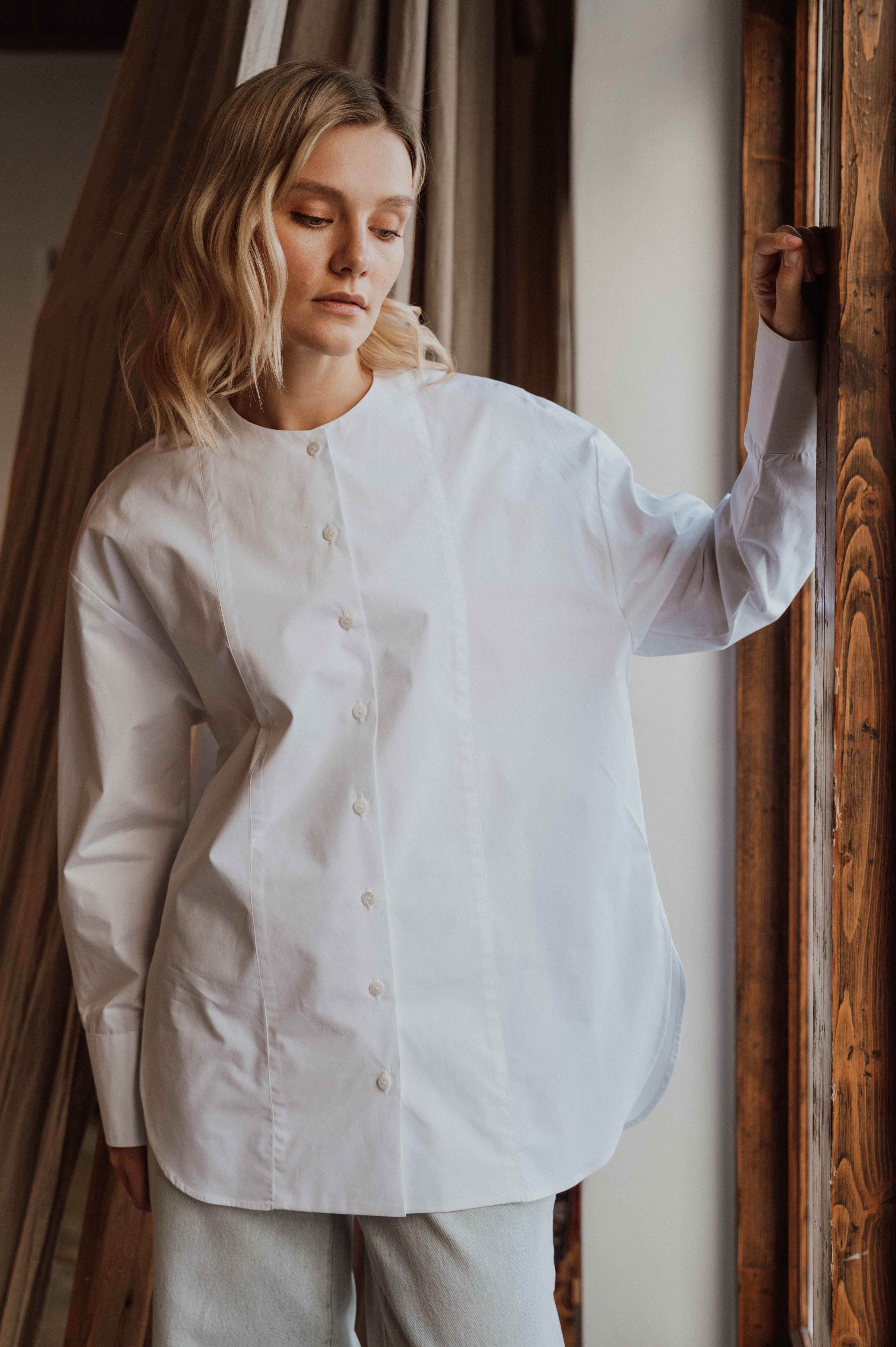 Рубашка oversize с круглым воротником