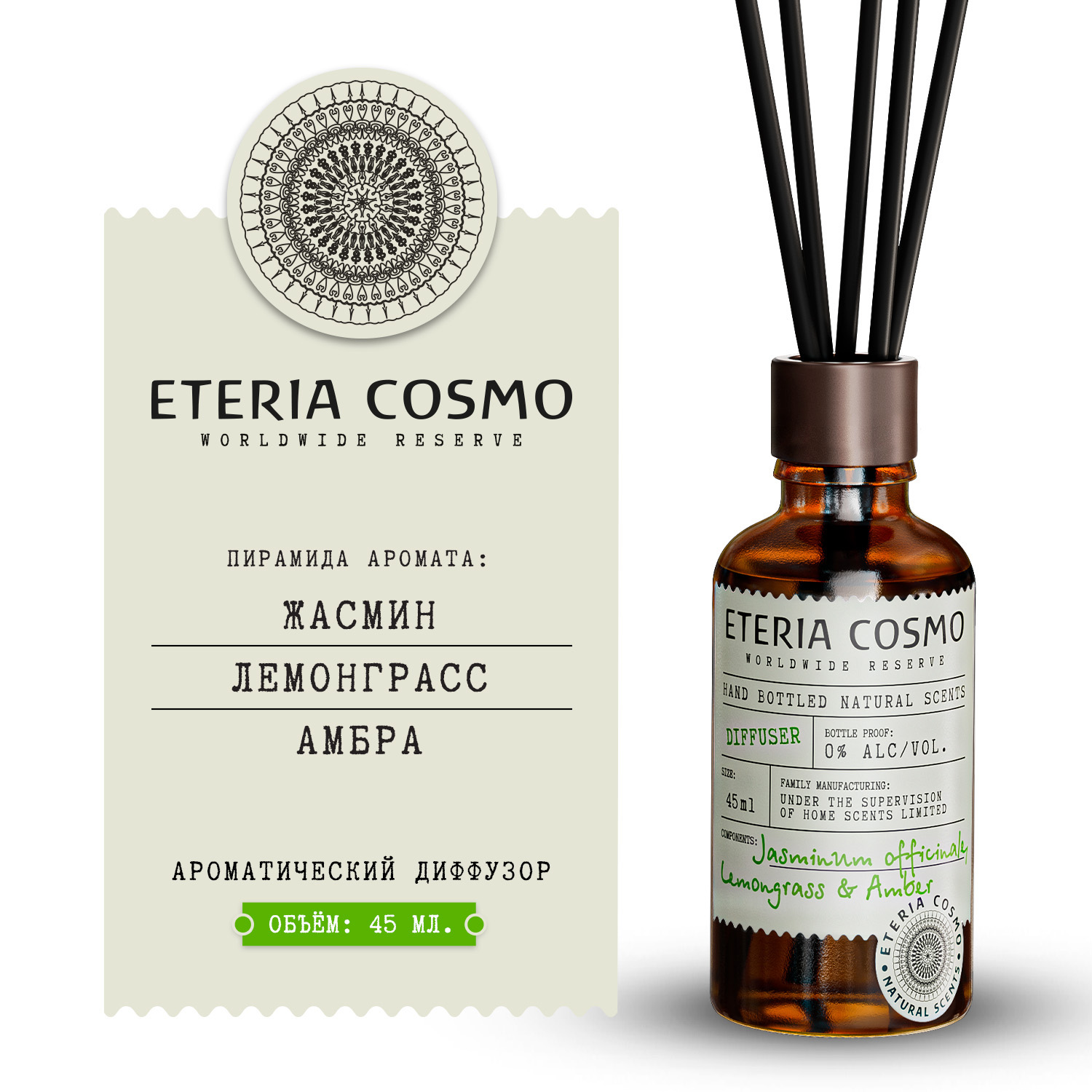 Жасмин лемонграсс и амбра ETERIA COSMO диффузор 45 мл