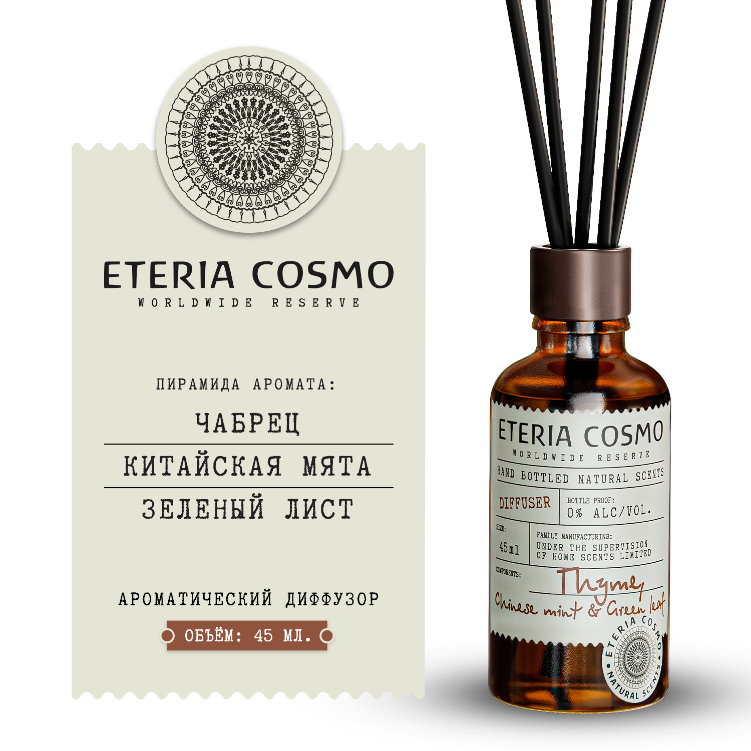 Чабрец китайская мята и зеленый лист ETERIA COSMO диффузор 45 мл