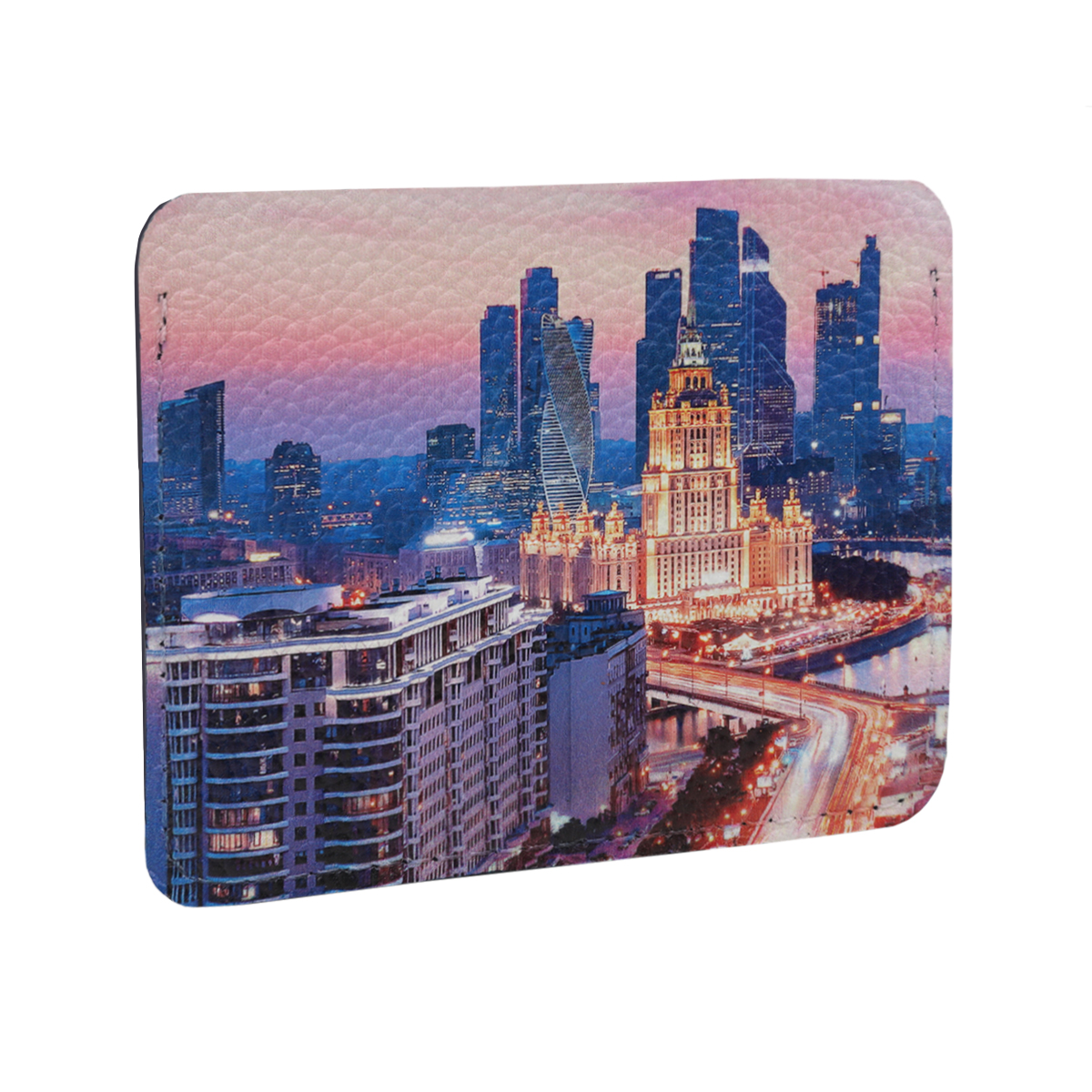 Кардхолдер с принтом «Москва-Сити», натуральная кожа, цвет синий