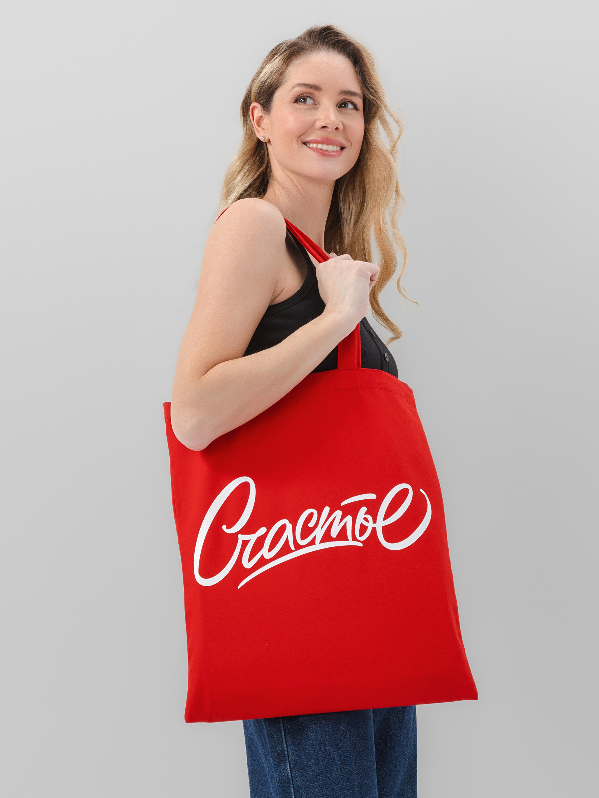 Сумка шоппер А3 Счастье, красная