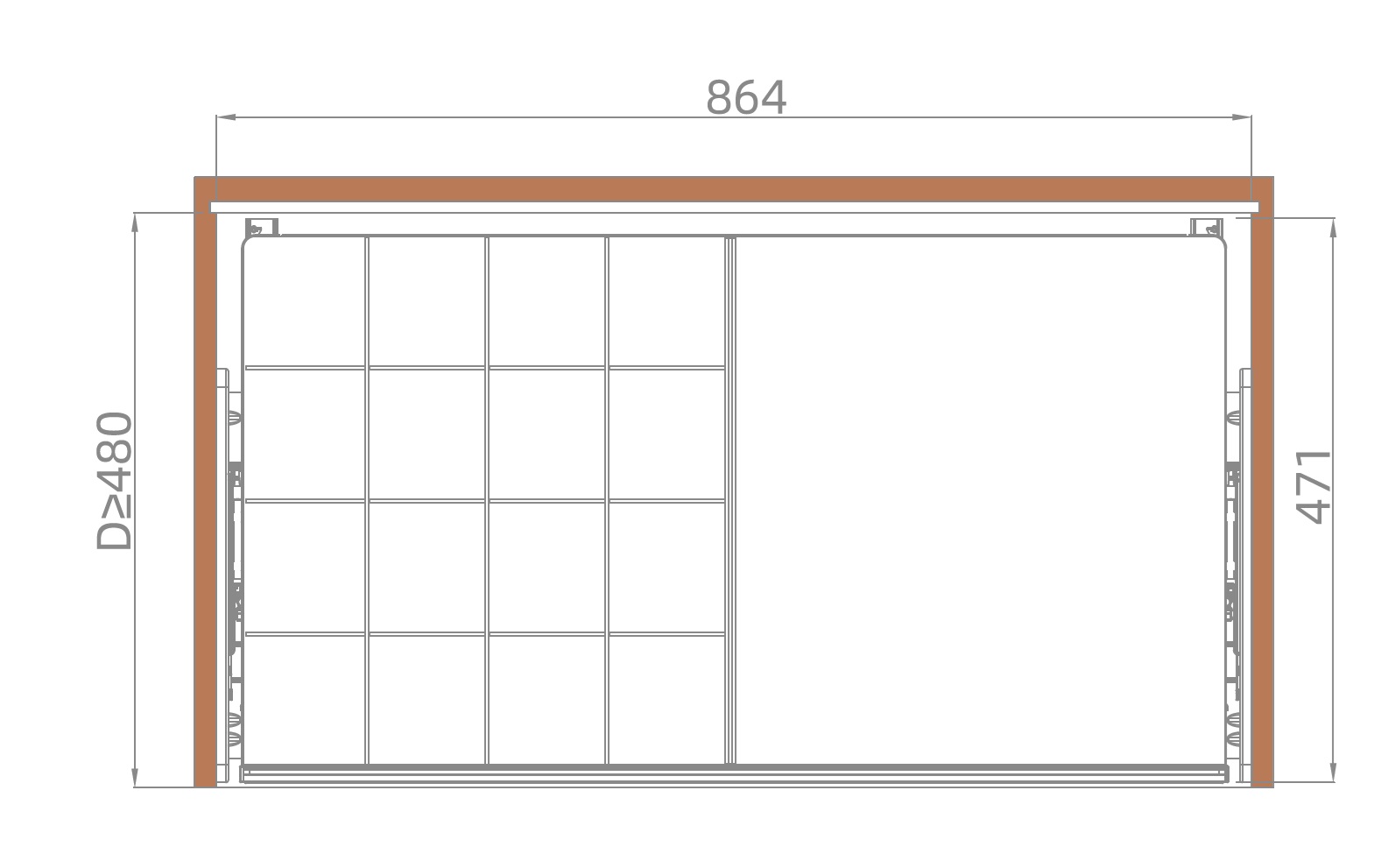 ALPHALUX Bach Выдвижной лоток для аксессуаров в базу 900 мм, 864х471х108 (ШхГхВ), шоколад/мокко. Рис. 2